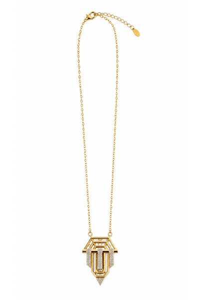 POSEİDONS JEWELLERY Geometric Design Zircon Stone Gold Steel Women's Necklace