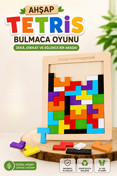 Circle Toys Ahşap Tetris Zeka Oyunu – Montessori Eğitici Renkli Geometrik Bulmaca Puzzle