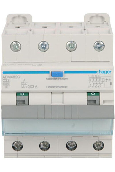 hager Disjunctor cu protecție diferențială 4 poli C 32A 0.03A Tip A 6kA RCBO ...