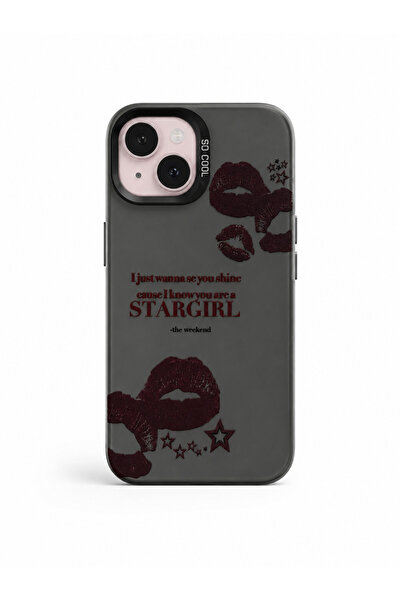 iPhone 15 Uyumlu Stargirl Baskılı Bordo Dudak Desenli Telefon Kılıfı