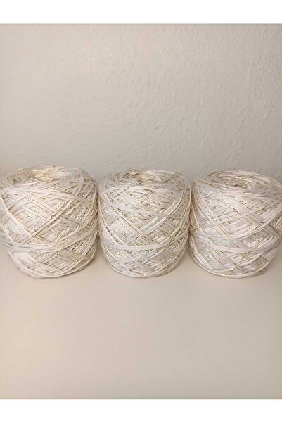 kartopya Gold Simli Açık Bej Renkli Koton Örgü İpi 300gr(3x100 Gr)