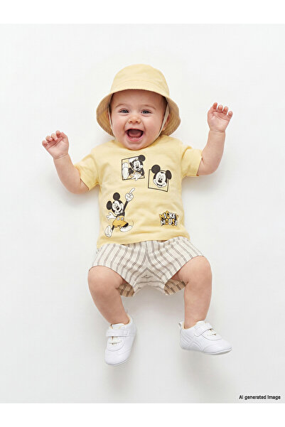 LC Waikiki Nevavm Farkıyla Lcw Baby Yellow Mickey Mouse Printed Baby Boy Shor...