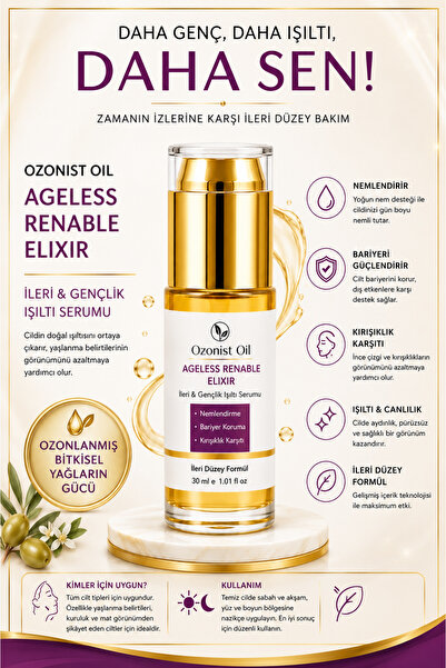 Ageless Renewal Elixir Yaşlanma Karşıtı Yüz Serumu 30 ml | İnce Çizgi ve Kırışıklık Karşıtı Yoğun Nem Bakımı Ozonist Oil