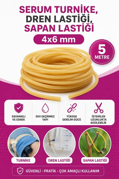 Hobialem 4x6 mm Serum Turnike Lastiği Dren Sapan Av Lastiği Doğal Kauçuk 5 Metre