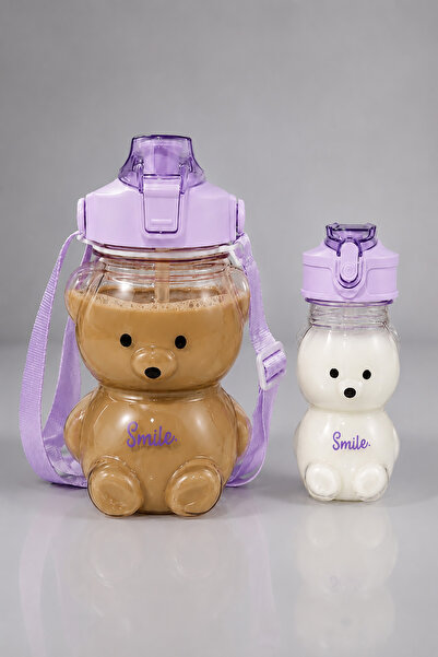 Bellahomeart 2'li Smile Şeffaf Ayıcık Su Matarası 1000+400ml Çocuk Su Şişesi ...