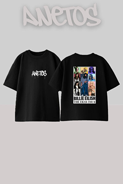 Anetos Billie Eilish Eras Design T-shirt sa printom, unisex, oversize, crna