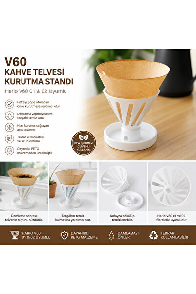 Moodmaker Store V60 Kahve Telvesi Kurutma Standı | Hario V60 Uyumlu Filtre Ku...