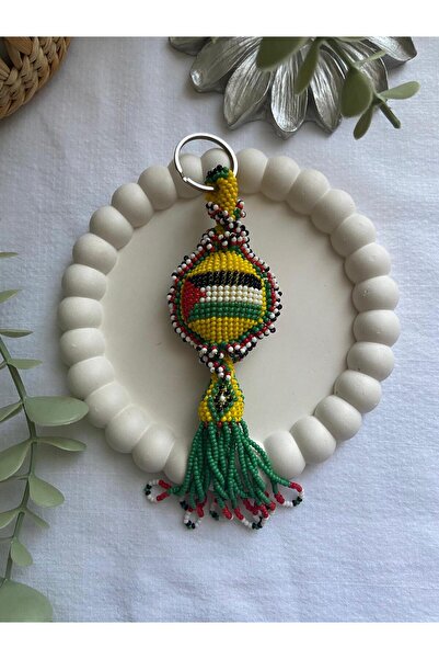 Handmade KUM BONCUK EL İŞİ FİLİSTİN BAYARAK MODELİ ANAHTARLIK