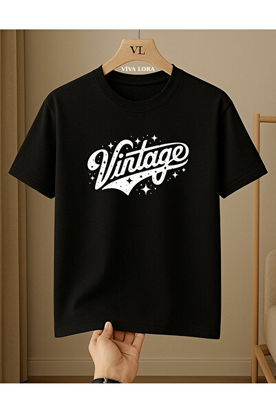 VİVA LORA Vintage Printed Unisex 100% Cotton Crew Neck Regular T-Shirt