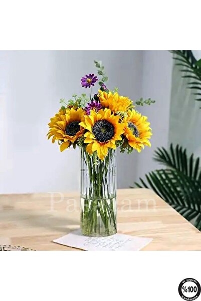 Paşa Cam Optical Striped Borosilicate Cylinder Glass Vase 10 cm Width 25 cm H...