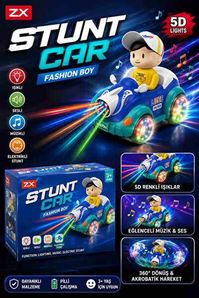 İlknurtoys Işıklı Sesli Müzikli Stunt Car Akrobat Araba 360° Dönen Pilli Oyun...