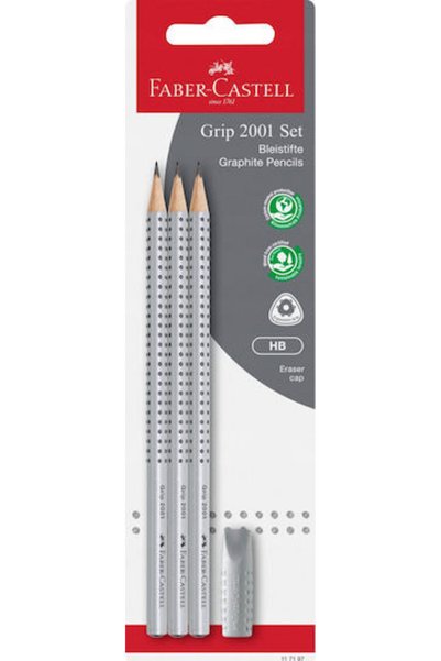 Faber Castell Φάμπερ-Καστέλ Μολύβι με Ειδική Λαβή 2001 HB 3 Τεμάχια + Γόμα Bk