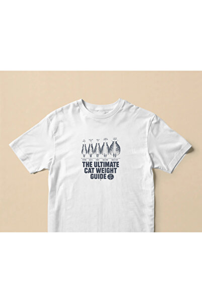 buzagi Cat Weight Guide Regular Unisex White T-Shirt