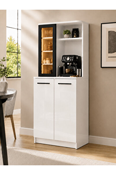 Barida Sanat %100 MDF Amber Neon Ledli Alüminyum Cam Kapaklı Mutfak Dolabı, K...