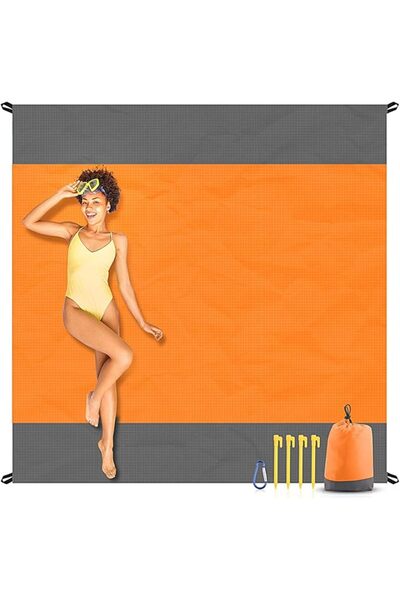 Arabest بطانية شاطئ كبيرة الحجم مقاومة للرمل، مقاس 79 × 83 بوصة، حصيرة نزهة م...