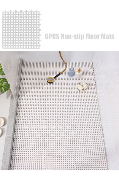TAPIT 6PCS Drainage Interlocking Floor Mats 11.8”x11.8”Non-Slip Shower Bathro...