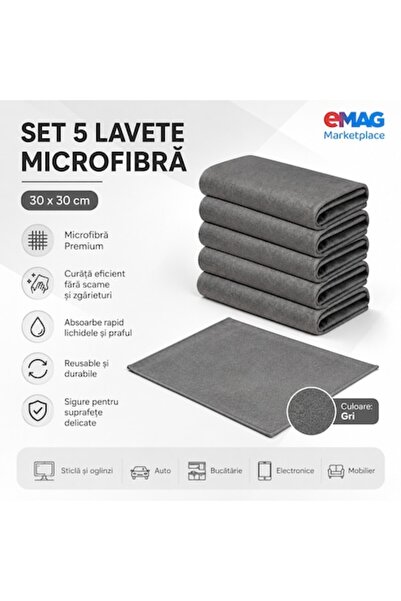 Fabrilux ®   Set de 5 lavete magice din microfibră, 30x30cm, fără scame, cu a...