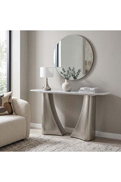 Danube Home طاولة كونسول بسطح رخامي من بيين - رمادي فاتح/فضي غير لامع