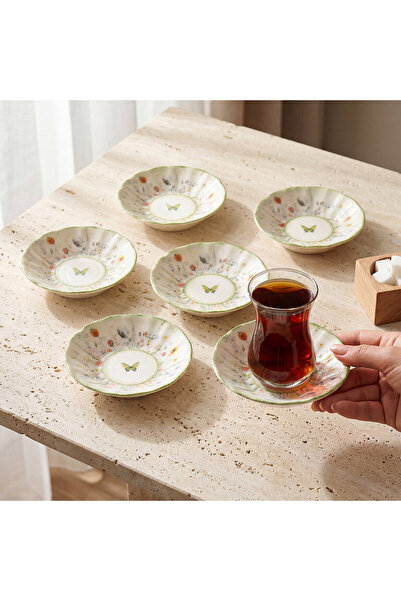 Güral Porselen Flora Green 6 Parça Çay Tabağı 4883