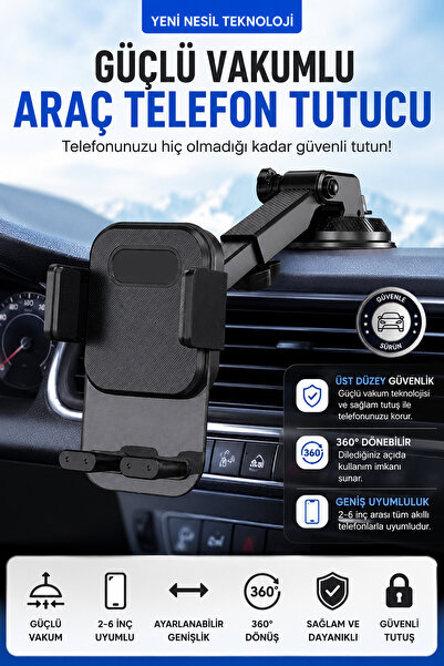 mimtec Vakumlu Telefon Tutucu - Araç İçi 360° Döner Ayarlanabilir Telefon Tutucu