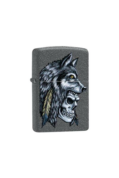 Zippo Αντιανεμικός αναπτήρας λαδιού με σχέδιο κρανίου λύκου και φτερού 29863