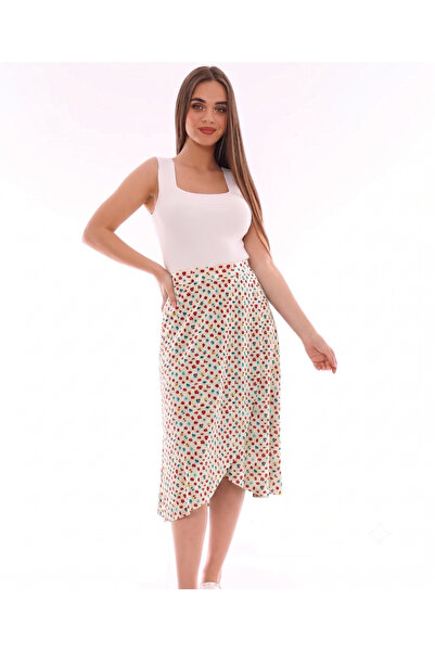 Salvi Women's Floral Patterned High Waist Asymmetrical Cut Midi Skirt