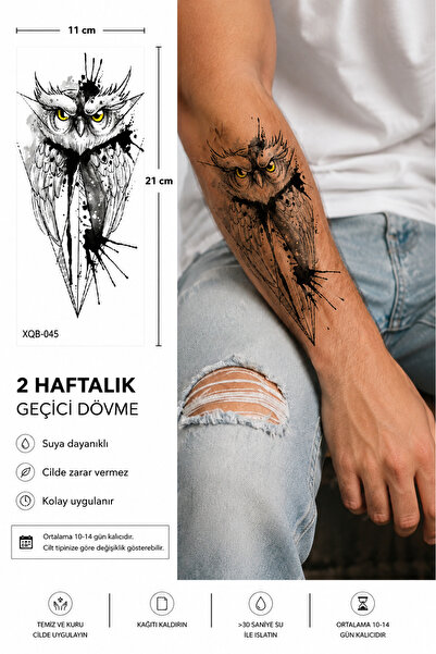 medink tattoo Gerçekci Baykuş Geçici Dövme Göğüs Sırt Özel Bölge Geçici Dövme