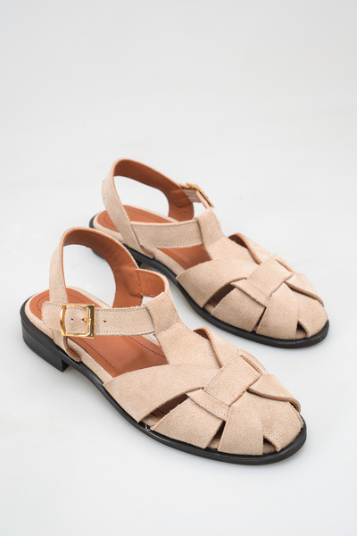 Ayakkabı Delisiyim Beige Genuine Suede Women's Sandals Shoes Orthopedic Sole ...