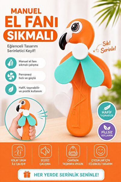 GÜZELYÜZ AVM Flamingo Sıkmalı Manuel El Fanı Vantilatör | Pilsiz Taşınabilir ...