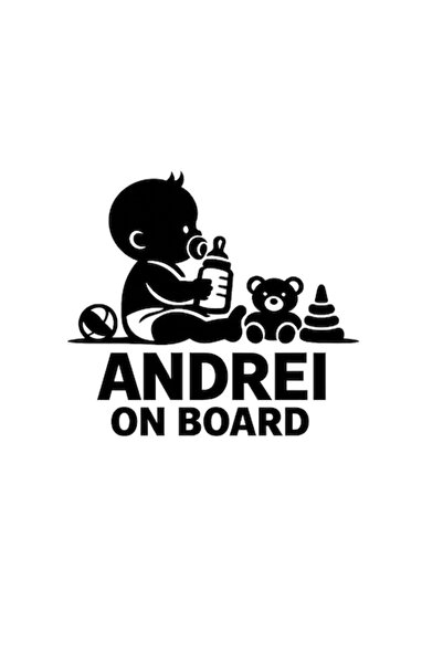 OEM Autocolant decorativ auto  "ANDREI LA BORD ", 15cm, Negru