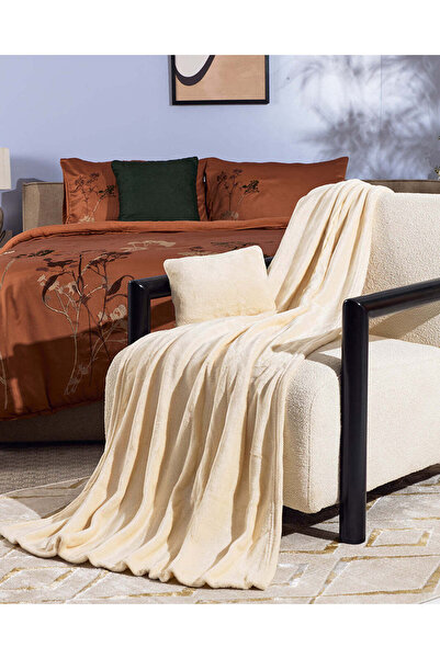 REDTAG Ivory Convertible Flannel Blanket and Pillow