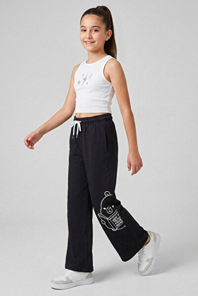 kinderos Teddy Bear Printed Wide Leg Girls' Sweatpants - 26Y 26111