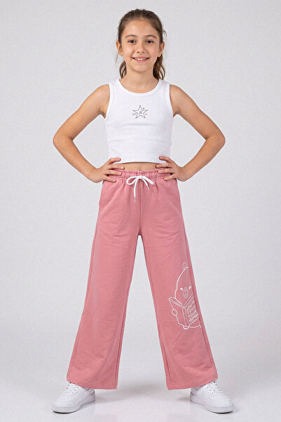 kinderos Teddy Bear Printed Wide Leg Girls' Sweatpants - 26Y 26111