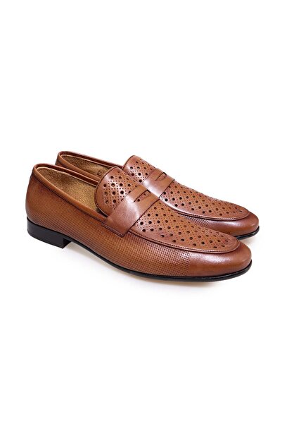 FRANCO CALVANI Brown Laceless Genuine Leather Men's Shoes