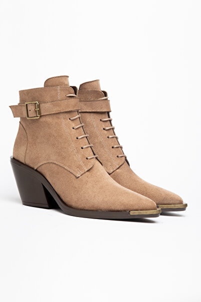 DENORA Mink Camel Matte Suede Lace-Up Zippered Metal Toe Western Cowboy Short...