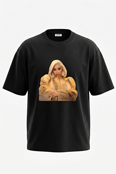 Anetos Cardi B_1 Design Printed Unisex Oversize Black Tshirt