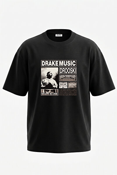 Anetos Drake Music Design Printed Unisex Oversize Black Tshirt