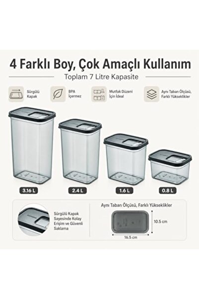 Yıldızan Storage Container Set with Sliding Lids, 7 Liters, 4 Different Sizes...