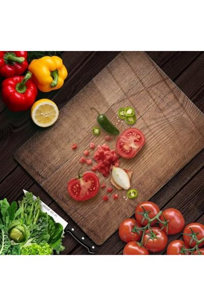 Yıldızan Edl Shop Glass Cutting Board and Presentation Tray with Old Wood Pat...