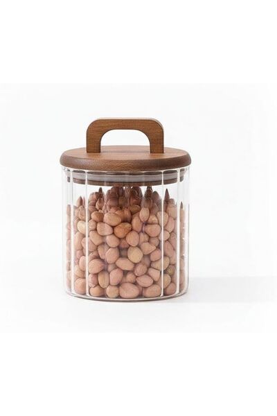 Yıldızan Msa Shop Acacia Lid Striped Borosilicate Jar - Modern Food Organizer...