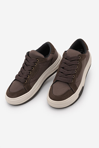 Marjin Women's Sneaker Thick Sole Lace-Up Sports Shoes Sifaz Brown Satin