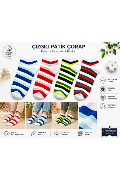 Black Arden Socks Kadın Pamuklu Patik Çorap 4 Çift Paket