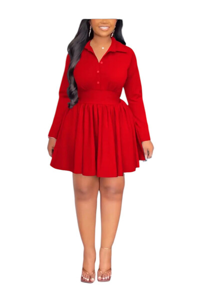 OEM Rochie dama, scurta cu maneca lunga, rosie, marimea M