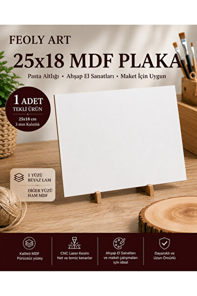 Feoly Art MDF - 25x18cm Beyaz Lam MDF Plaka | 3mm / 1 Adet |