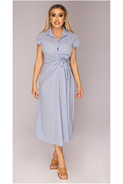 OEM Rochie dama, bleu cu dungi, trei sferturi, S/M
