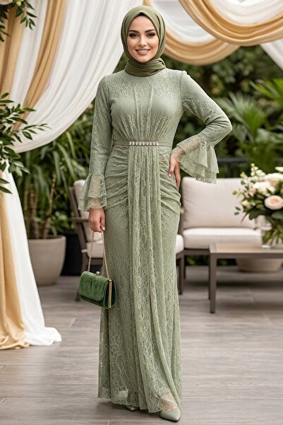 N.S NEVA STYLE Lace Mint Hijab Evening Dress 56621Mint