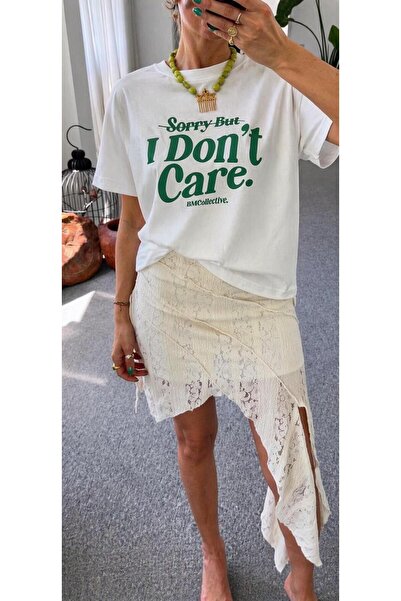 BE CHİC Women's White Printed Casual Fit Cotton Loose Easy to Combine Basic T...