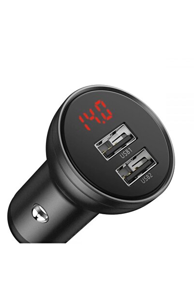 Baseus Încărcător auto cu afișaj, 2x USB, 4.8A, 24W, Gri