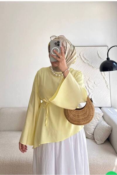 by nursel çiçek Premium Asymmetric Cut Flounce Sleeve Modal Blouse – Yellow