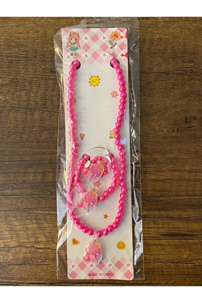 gülümse gel Kız Çocuk Unicornlu Renkli Boncuk Kolye Bileklik Yüzük Seti